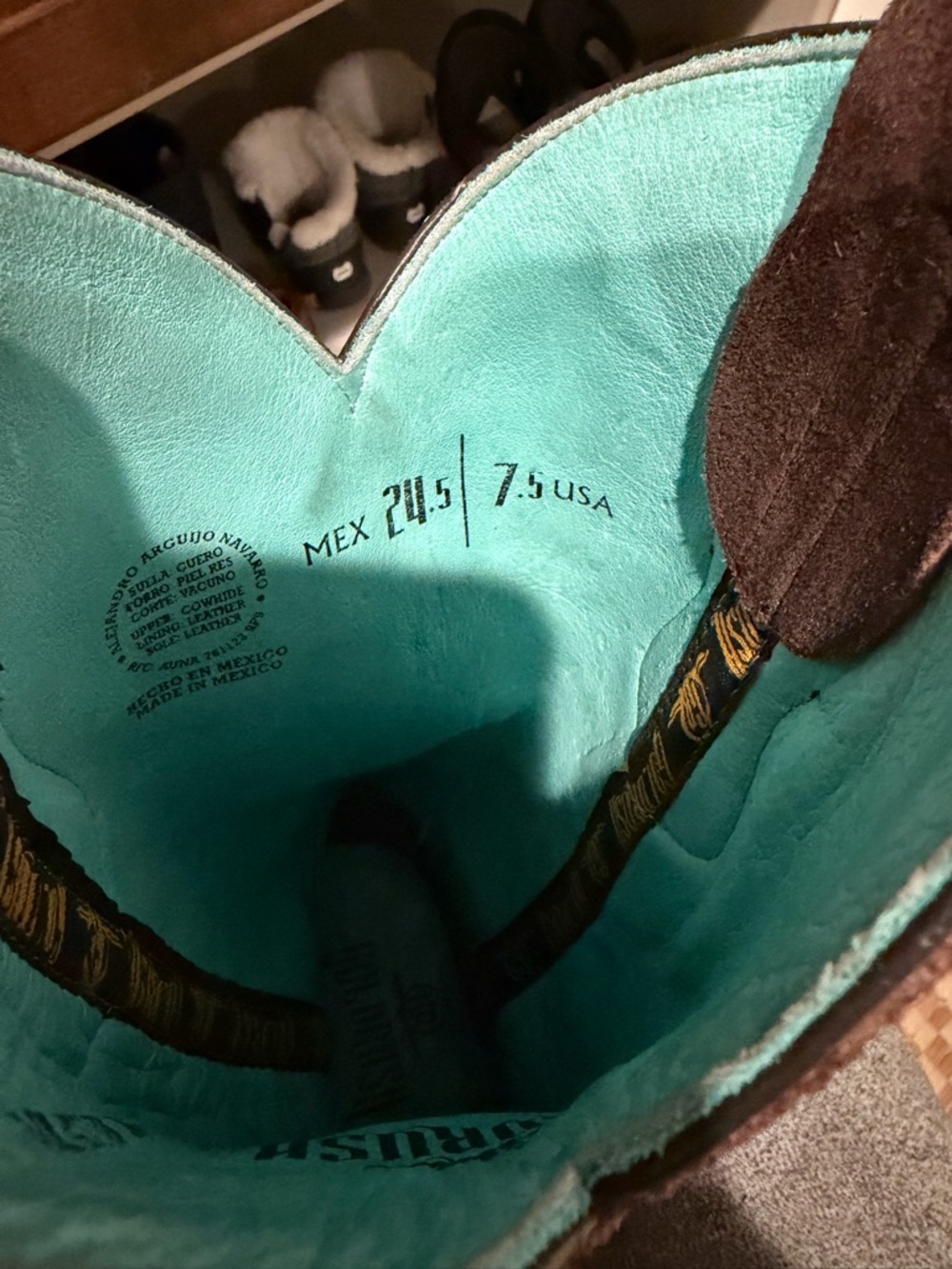 Brown Suede Western Cowboy Boots with Embroidery - Picture 4 of 8